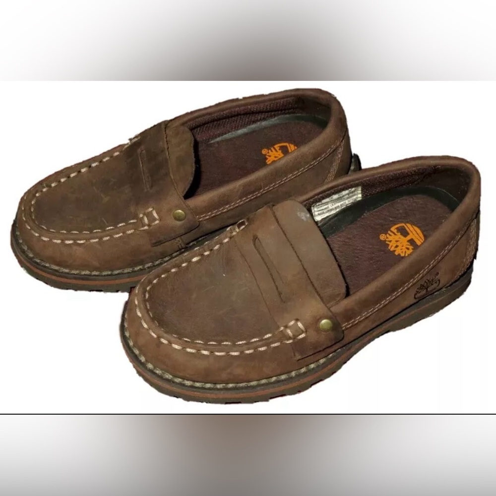 TODDLER BOYS 8.5 TIMBERLAND SHOES NEW KIDS BROWN OILED LEATHER PENNY LOAFER